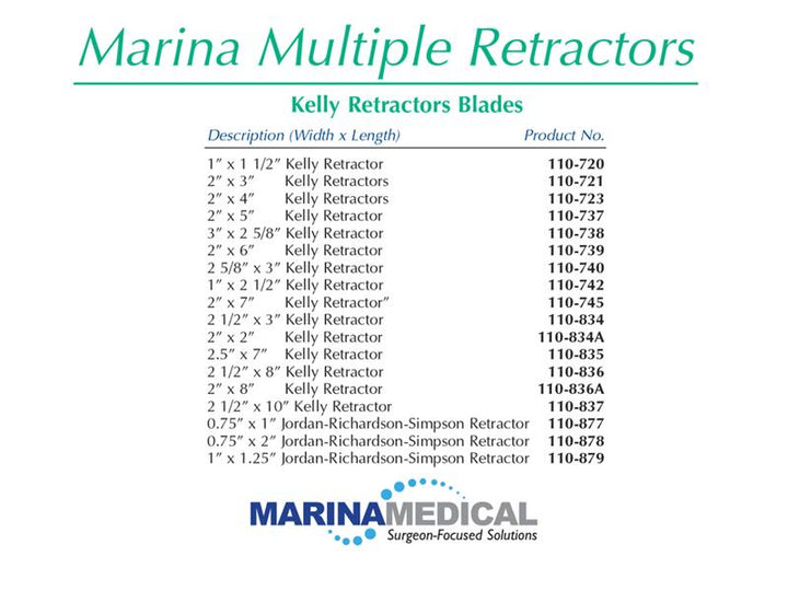 Marina Medical Multi-Trac Kelly Retractor Blades| Model| 110-879