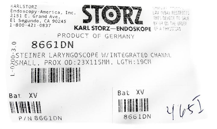 Storz Steiner Laryngoscope w/ Integrated Channel | 8661DN