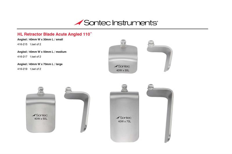 Sontec Instruments HL Retractor Blade Acute Angled 110º, 40mm x 30mm/50mm/70mm |