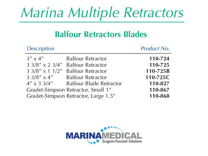 Marina Medical Multi-Trac Balfour Retractor Blades| Model| 110-724