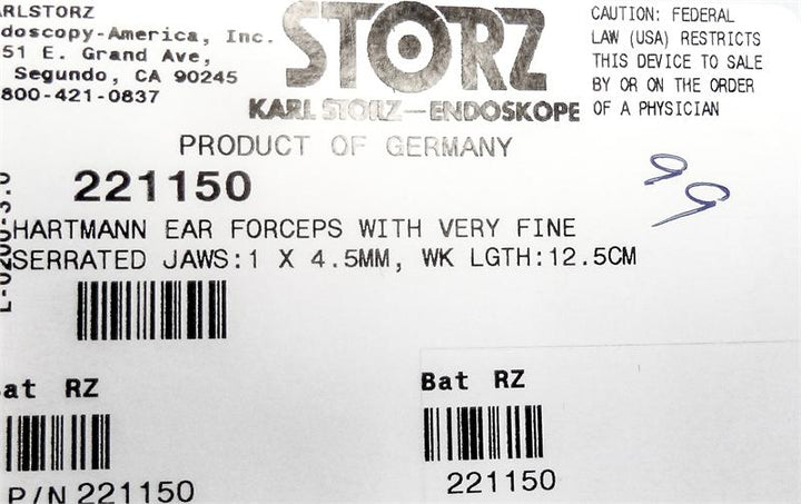 Storz Hartmann Ear Forceps with Very Fine Serrated Jaws | 221150